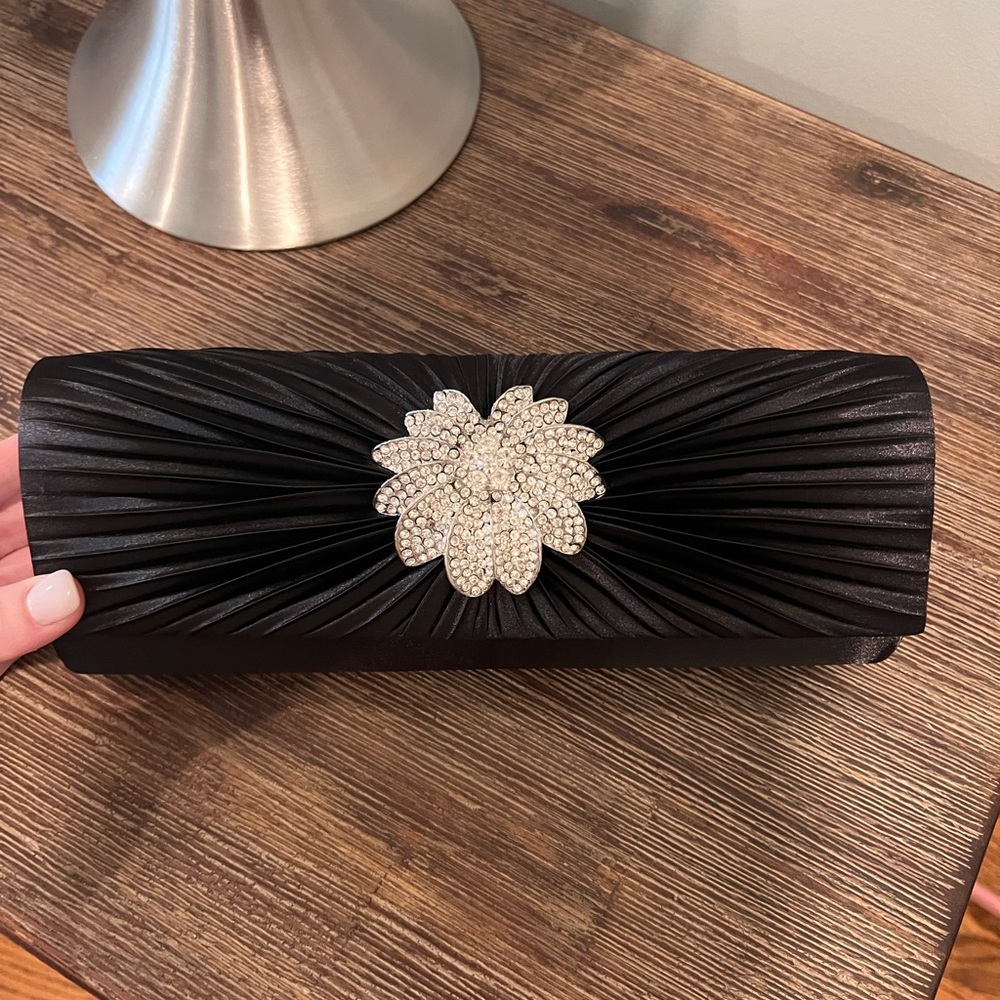 Brand new Black Satin Evening Purse Clutch Crystals